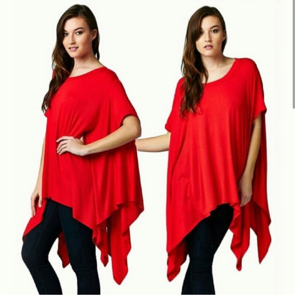 Red Draped Poncho Top - Women